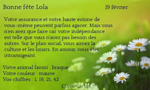Carte bonne fête Lola