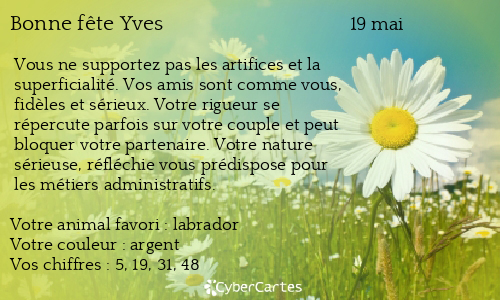 Carte bonne fête Yves (19 mai)