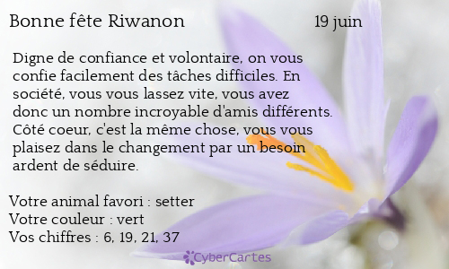 Carte bonne fête Riwanon