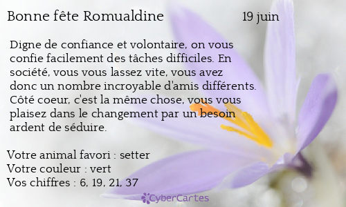 Carte bonne fête Romualdine