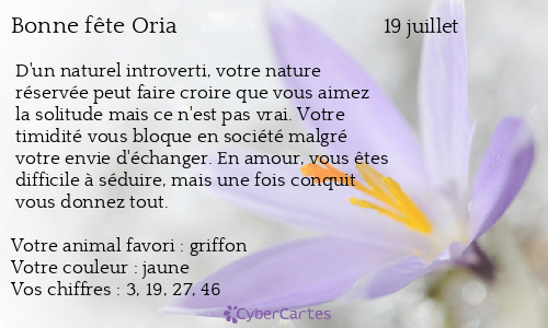 Carte bonne fête Oria