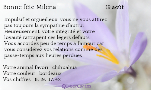 Carte bonne fête Milena