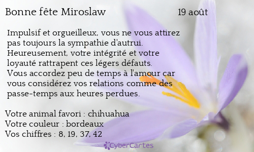 Carte bonne f&ecirc;te Miroslaw