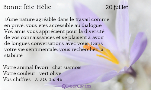 Carte bonne fête Hélie
