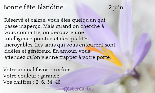 Carte bonne fête Blandine