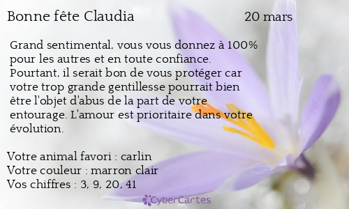 Carte bonne f&ecirc;te Claudia
