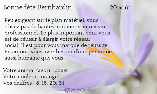 Carte bonne fête Bernhardin