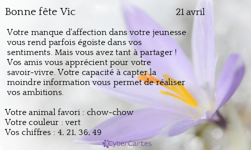 Carte bonne fête Vic