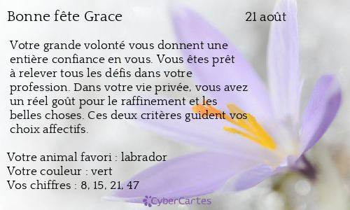 Carte bonne fête Grace