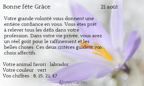 Carte bonne f&ecirc;te Grâce