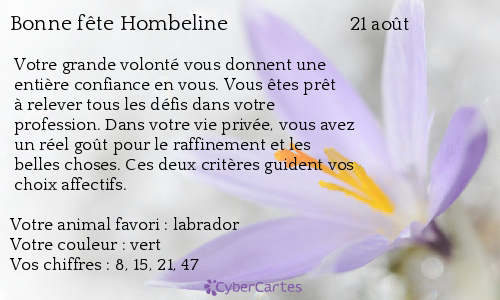 Carte bonne fête Hombeline