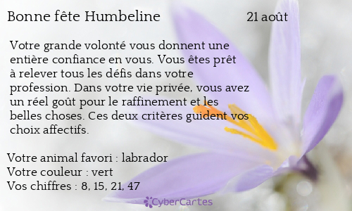 Carte bonne fête Humbeline