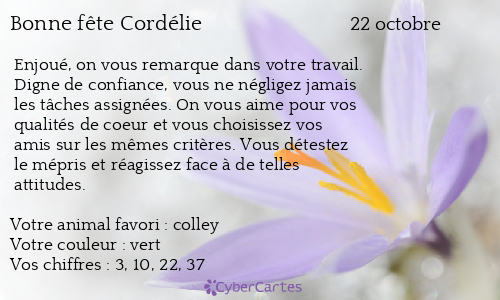 Carte bonne fête Cordélie