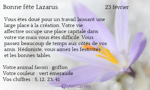 Carte bonne fête Lazarus