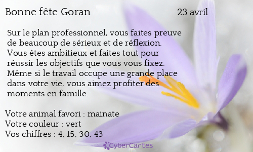 Carte bonne f&ecirc;te Goran