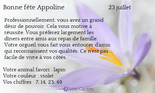 Carte bonne fête Appoline