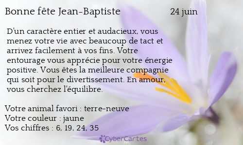 Carte bonne f&ecirc;te Jean-Baptiste