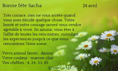 Carte bonne fête Sacha