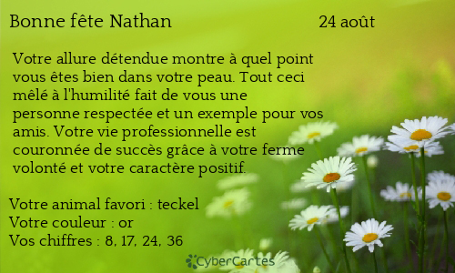 Carte bonne fête Nathan