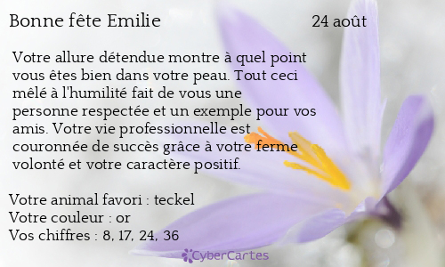 Carte bonne fête Emilie