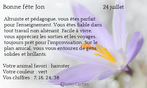 Carte bonne fête Jon