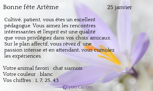 Carte bonne fête Artème