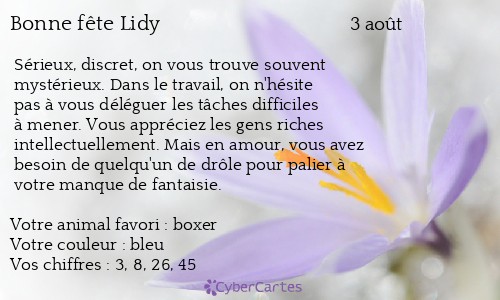 Carte bonne fête Lidy