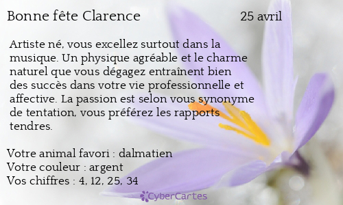 Carte bonne fête Clarence