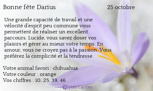 Carte bonne f&ecirc;te Darius