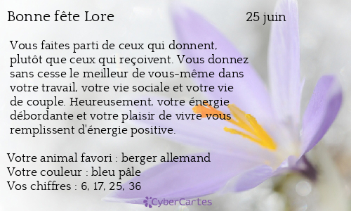 Carte bonne fête Lore