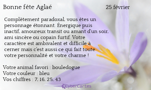 Carte bonne f&ecirc;te Aglaé