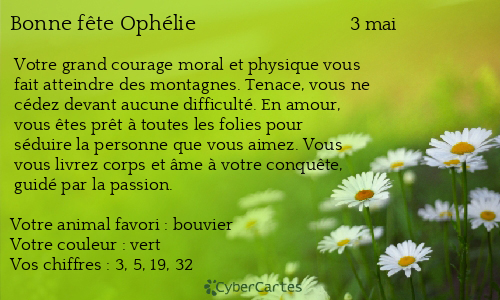 Carte bonne fête Ophélie