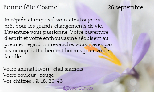 Carte bonne f&ecirc;te Cosme