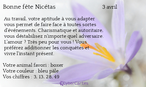 Carte bonne fête Nicétas