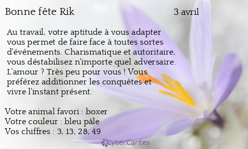 Carte bonne fête Rik