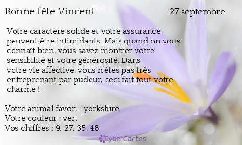 Carte bonne fête Vincent