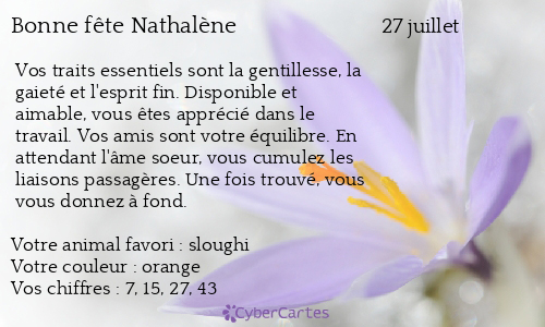 Carte bonne fête Nathalène