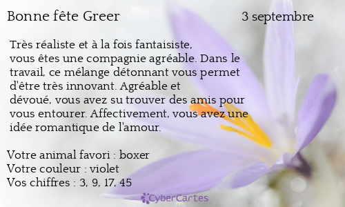 Carte bonne fête Greer
