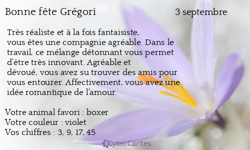 Carte bonne fête Grégori