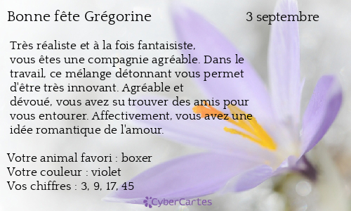 Carte bonne fête Grégorine