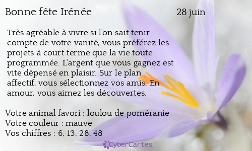 Carte bonne fête Irénée