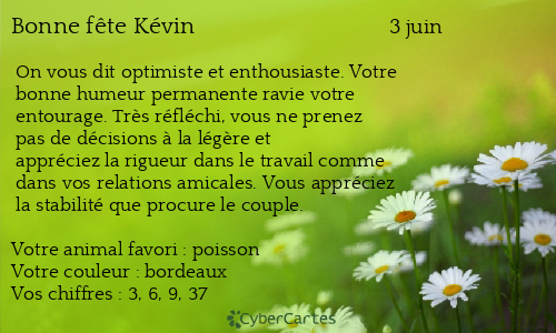 Carte bonne fête Kévin
