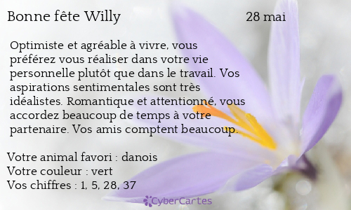 Carte bonne fête Willy