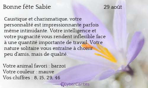 Carte bonne fête Sabie