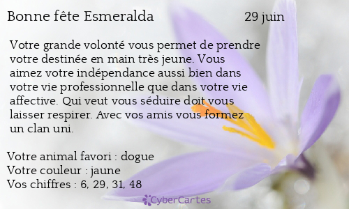 Carte bonne f&ecirc;te Esmeralda