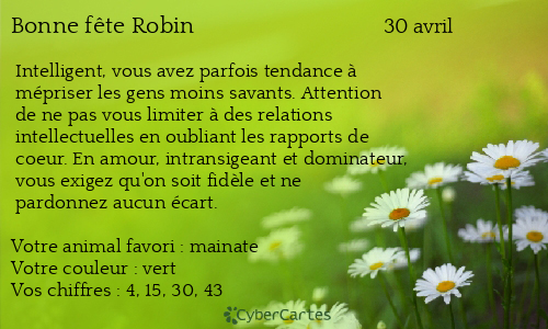 Carte bonne fête Robin