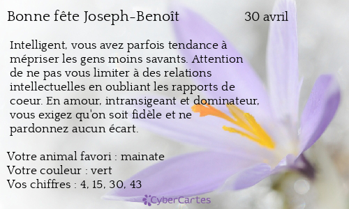 Carte bonne fête Joseph-Benoît