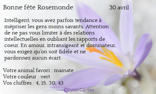 Carte bonne fête Rosemonde
