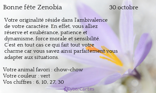 Carte bonne fête Zenobia