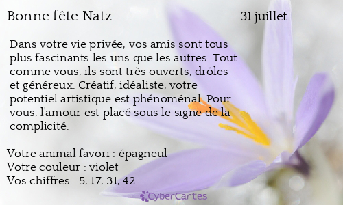 Carte bonne fête Natz